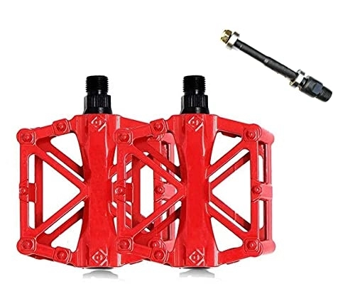 Mountain Bike Pedal : Free-fly Bicycle Pedal - Aluminum Bearing Bike Pedals with 16 Anti-Skid Pins - Lightweight Platform Pedals - Universal 9 / 16" Bike Pedal for Mountain BMX MTB Road Bike (Red)
