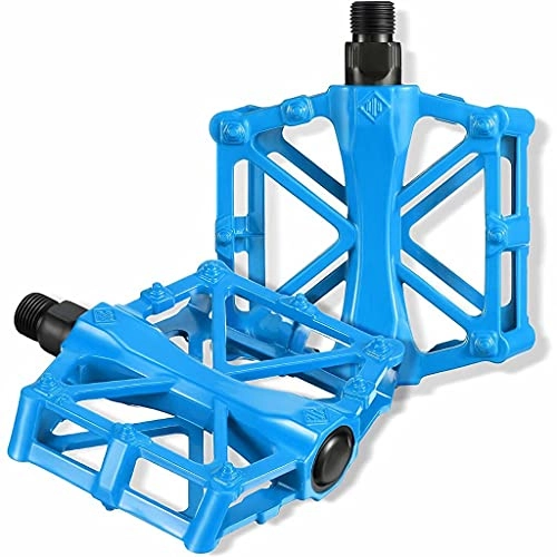 Mountain Bike Pedal : FSJD Bicycle Pedals Aluminum Alloy Non-Slip Mountain Road Bicycle Platform Pedals with 16 Anti-skid Pins, Blue, 12cm×10cm×1.4cm
