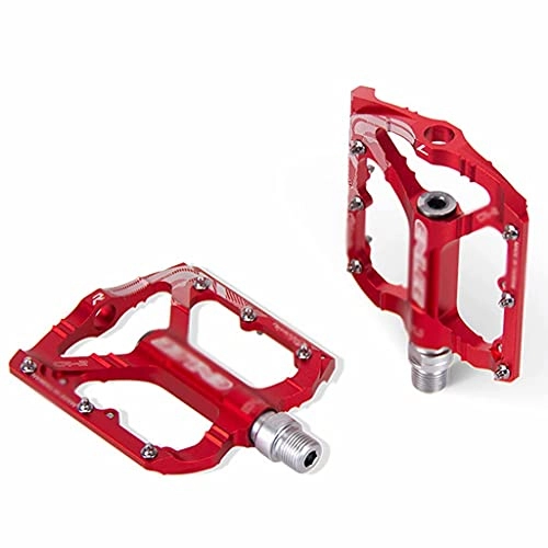 Mountain Bike Pedal : FSJD Bike Pedals with Non-Slip steel pins, Aluminum Alloy Bicycle pedals, Spindle bike Pedals Easy to Replacement, Red, 9.8cm×9.5cm×1.2cm
