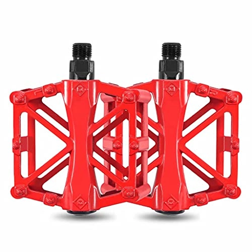 Mountain Bike Pedal : FSJD Cycling Bike Pedals Aluminum Anti-Slip Durable Sealed Bearing Axle for Mountain Bike Road Bicycle A Pair, Red, 12cm×10cm×1.4cm