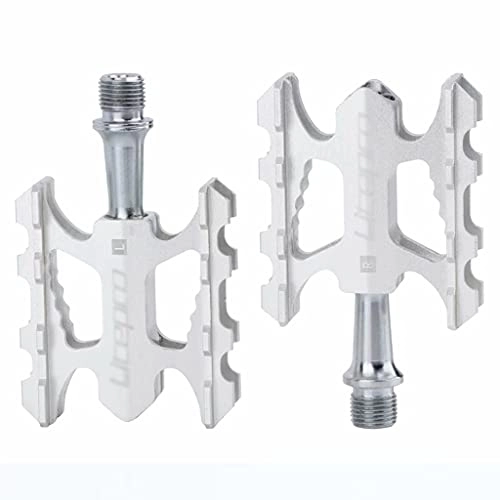 Mountain Bike Pedal : FSJD Mountain Bike Pedals Lightweight Aluminum Bearing Bicycle Pedals Road Bike Pedals, White, 6.2cm×11.15cm×2.2cm
