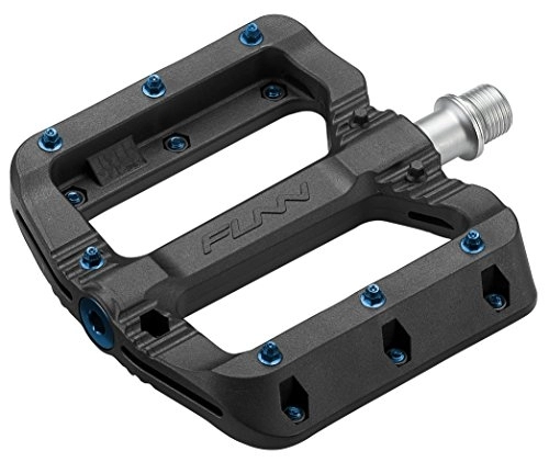 Mountain Bike Pedal : Funn Black Magic Plastic Flat Mountain Bike Pedal Set - Lightweight Wide Platform Bicycle Pedals for Stability, 9 / 16-inch CrMo Axle Bike Pedals for MTB / BMX / Urban / Gravel Riding (Blue Pins)