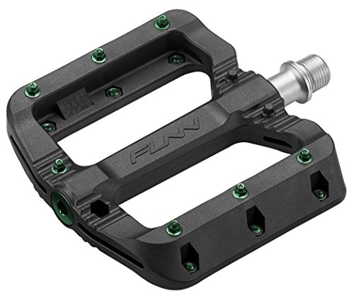 Mountain Bike Pedal : Funn Black Magic Plastic Flat Mountain Bike Pedal Set - Lightweight Wide Platform Bicycle Pedals for Stability, 9 / 16-inch CrMo Axle Bike Pedals for MTB / BMX / Urban / Gravel Riding (Green Pins)