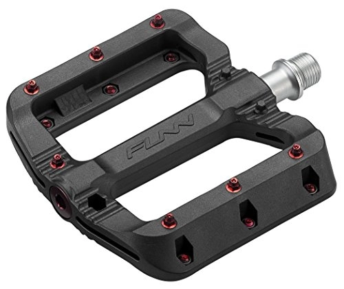 Mountain Bike Pedal : Funn Black Magic Plastic Flat Mountain Bike Pedal Set - Lightweight Wide Platform Bicycle Pedals for Stability, 9 / 16-inch CrMo Axle Bike Pedals for MTB / BMX / Urban / Gravel Riding (Red Pins)