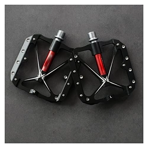Mountain Bike Pedal : FURLOU 3 Sealed Bearings Bicycle Pedals Flat Bike Pedals MTB Road Mountain Bike Pedals Wide Platform Accessories Part Pedals (Color : Black-red)