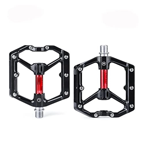 Mountain Bike Pedal : FURLOU Pedals Bicycle Aluminum Pedal Mountain Urban BMX Road Parts Sealed Bearing Flat Platform All-Round Pedals Bike Accessories Pedals (Color : Black Red)