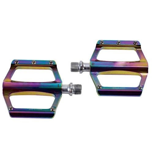 Mountain Bike Pedal : FXJJHXZP 2Pcs MTB Road Bicycle Anti-slip Flat Bike Pedals Ultralight Cycling Accessories (Color : Multicolor)