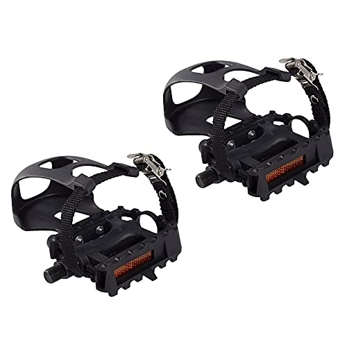 Mountain Bike Pedal : FXJJHXZP Pedal 9 / 16Inch Rotating Pedal Hybrid Pedal with Toe Clip for Racing Bikes Exercise Bikes and All Indoor Bicycles (Color : Black)