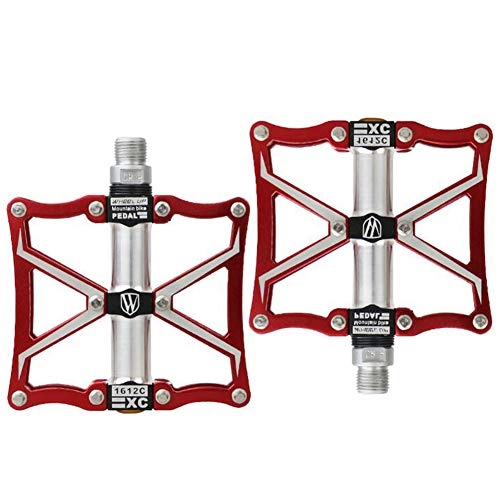 Mountain Bike Pedal : FYLY-Bike Pedals, Universal Aluminum Alloy Mountain Cycling Hybrid Pedals, with 3 Sealed Bearings, 9 / 16" Cr-Mo CNC Machined, for BMX MTB Road Bikes, Red