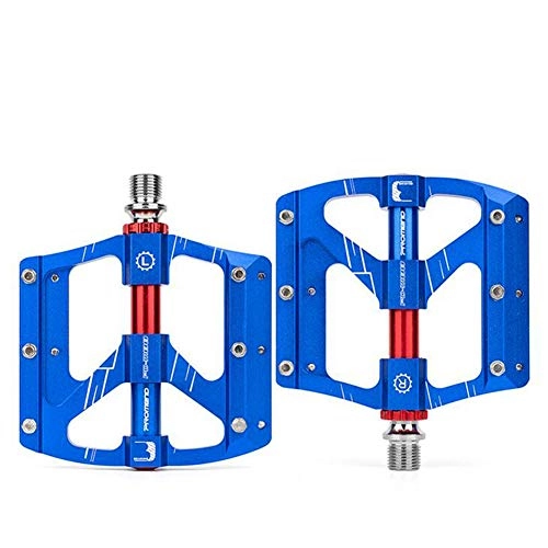 Mountain Bike Pedal : FYLY-Mountain Bicycle Pedals, Non Slip Durable Wide Platform Bike Pedals, MTB Cycling Flat Pedals, with 3 Palin Bearing, Blue