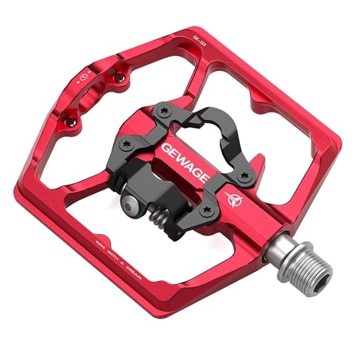 Mountain Bike Pedal : GEWAGE Mountain Bike Pedals- Dual Function Bicycle Flat Pedals and SPD Pedals- 9 / 16" Platform Pedals Compatible with SPD for Road Mountain BMX Bike (Red)