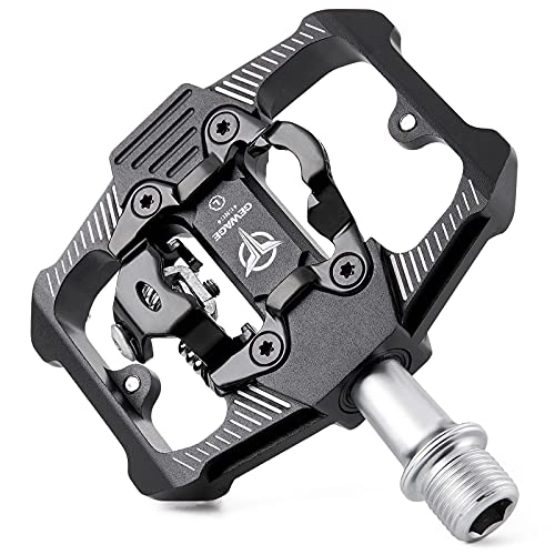 Mountain Bike Pedal : GEWAGE Mountain Bike Pedals - Dual Function Flat and SPD Pedal - 3 Sealed Bearing Platform Pedals SPD Compatible, Bicycle Pedals for BMX Spin Exercise Peloton Trekking Bike (Black)