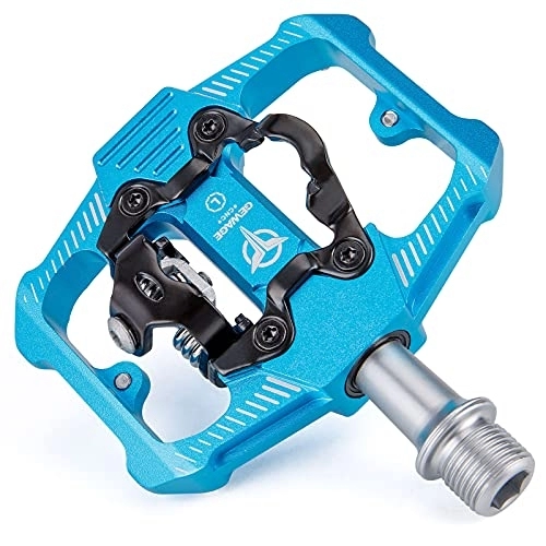 Mountain Bike Pedal : GEWAGE Mountain Bike Pedals - Dual Function Flat and SPD Pedal - 3 Sealed Bearing Platform Pedals SPD Compatible, Bicycle Pedals for BMX Spin Exercise Peloton Trekking Bike (Blue)