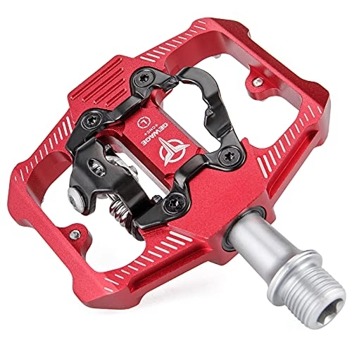 Mountain Bike Pedal : GEWAGE Mountain Bike Pedals - Dual Function Flat and SPD Pedal - 3 Sealed Bearing Platform Pedals SPD Compatible, Bicycle Pedals for BMX Spin Exercise Peloton Trekking Bike (Red)