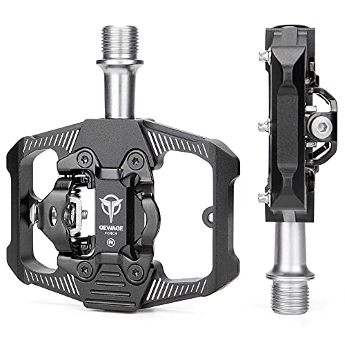 Mountain Bike Pedal : GEWAGE MTB Mountain Bike Pedals - Dual Sided Flat and SPD Pedal - 3 Sealed Bearing Platform MTB Pedals SPD Compatible, Bicycle Pedals for BMX Spin Exercise Peloton Trekking Bike (Black), M (GE-162)