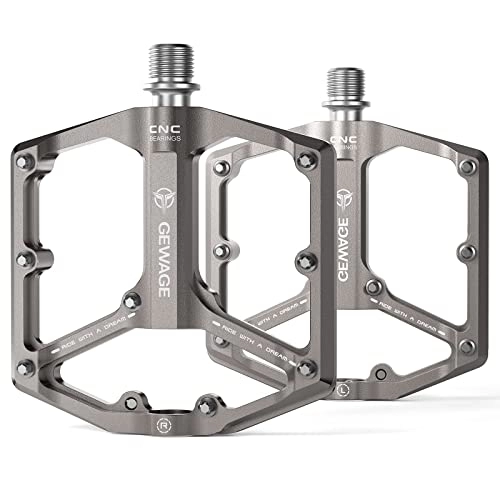 Mountain Bike Pedal : GEWAGE Road / Mountain Bike Pedals - 3 Bearings Bicycle Pedals - 9 / 16” CNC Machined Flat Pedals with Removable Anti-Skid Nails (Sliver)