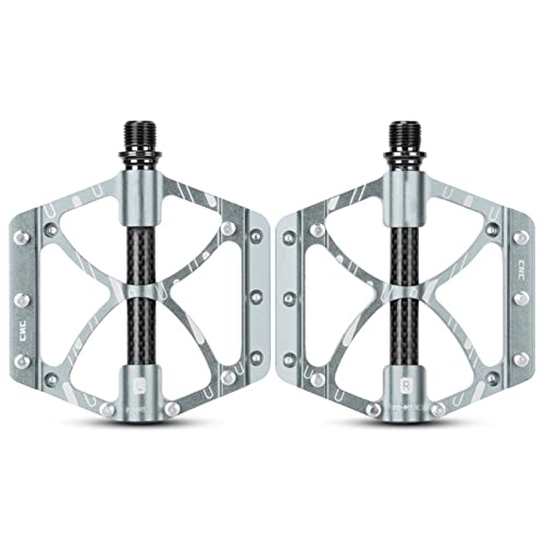 Mountain Bike Pedal : GFHTH Aluminum Alloy Red Mountain Bike Pedals with Anti-Slip Steel Nails Cycling Black Pedals Carbon Fiber Shaft Tube Chrome Molybdenum Steel Shaft, Grey