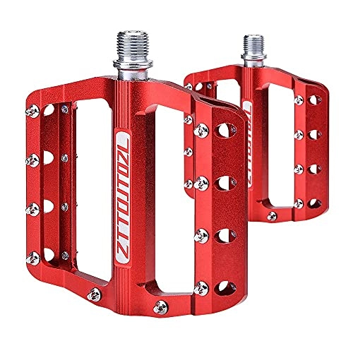 Mountain Bike Pedal : GGCG Bicycle pedal road bike pedals, 9 / 16 inch axis CNC aluminum MTB Pedals, platform pedal for e-bike, mountain bike, trekking, road bike pedals (Color : Rot)