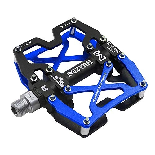 Mountain Bike Pedal : GHMOZ Outdoor sport MZYRH Mountain MTB Bike Wide Pedals 9 / 16" Cycling Sealed 3 Bearing Pedals CNC Machined Lubricated Sealed Bearing Platform Pedals (Color : Black and Blue)