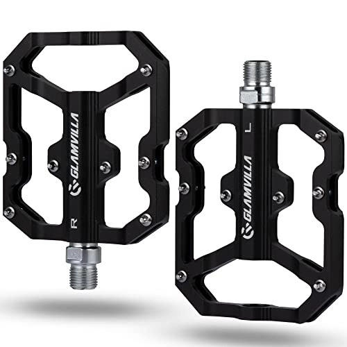 Mountain Bike Pedal : Glamvilla Mountain Bike Pedals - Wide MTB Pedals Aluminum Bicycle Pedals 9 / 16" Sealed Bearing Lightweight Flat Bike Pedal for Road BMX Bike (Black, Pro)