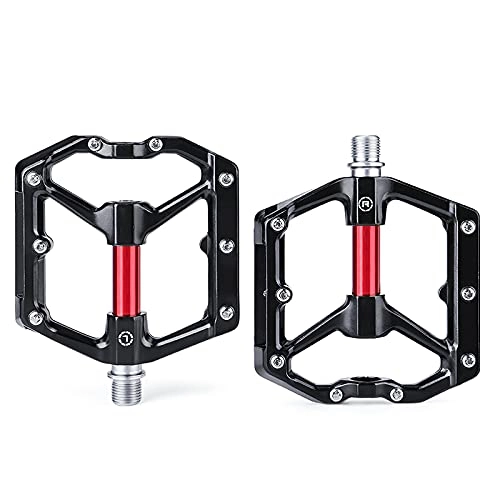 Mountain Bike Pedal : GSYNXYYA Bicycle Pedals, 14Mm Road Bike Riding Pedal Accessories, Aluminum Alloy Mountain Bike Widen Pedals Waterproof(4.1 * 4 * 0.9In), Black red