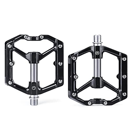 Mountain Bike Pedal : GSYNXYYA Bicycle Pedals, 14Mm Road Bike Riding Pedal Accessories, Aluminum Alloy Mountain Bike Widen Pedals Waterproof(4.1 * 4 * 0.9In), Black titanium