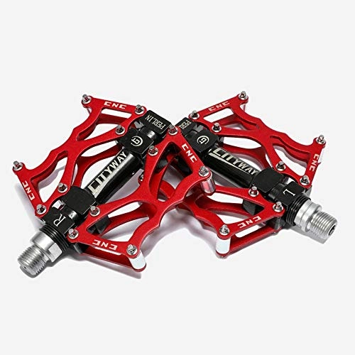 Mountain Bike Pedal : GUOLINGHUI Aluminum Alloy Bike Pedal, CNC Bearing Flat Pedals, Durable Mountain Bike Wide Platform Bicycle Pedals For 9 / 16 Inch Bicycle Platform (Color : Red)