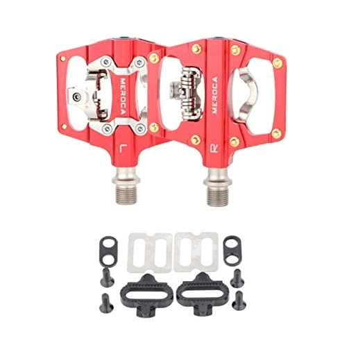 Mountain Bike Pedal : HAIBING MTB Bike Self Locking Pedal Aluminum Alloy DU Bearing Mountain XC SPD Bicycle Pedal Inc Cleats Pedal Replacement upgrade accessories (Color : Red)