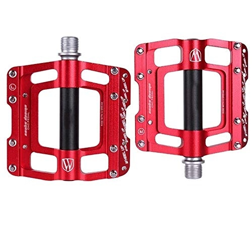 Mountain Bike Pedal : Haikellos Bicycle Pedal Bearing Universal Road Mountain Bike Pedal Aluminum Alloy Anti-Skid Pedal Bicycle Accessories Comfort and Pedaling Efficiency (Color : Red)