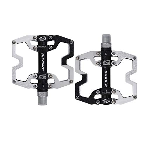 Mountain Bike Pedal : Haoyushangmao Mountain Bike Pedals 9 / 16 Cycling 3 Pcs Sealed Bearing Bicycle Pedals, The latest style, and durable (Color : Black silver)