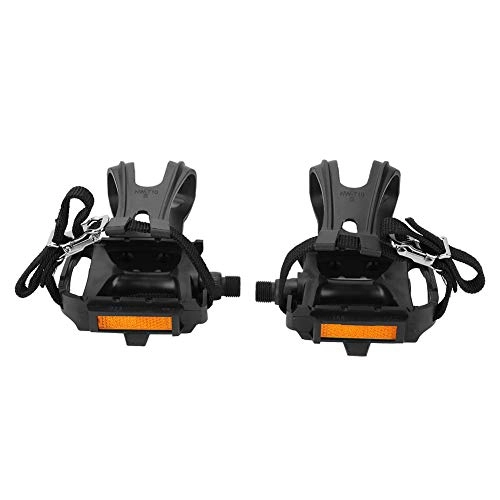 Mountain Bike Pedal : Heaveant Bike Pedal 1 Pair Nylon Cycling Pedals Toe Clips Straps for Fixie Mountain Bikes Accessories