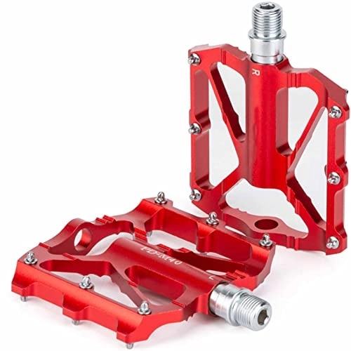 Mountain Bike Pedal : HEIMP Aluminum Alloy Bicycle Cycling, New Aluminum Antiskid Durable Mountain Bike Road Bike Hybrid DU+ High Speed Bearing Pedals (Color : Rot)