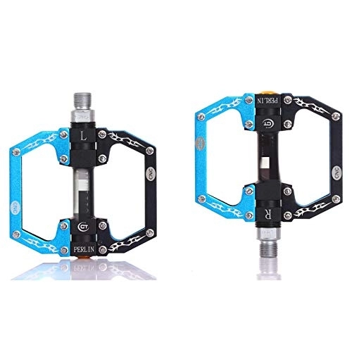 Mountain Bike Pedal : Heqianqian Bicycle Pedals Aluminum Alloy Mountain Bike Pedals Flat Platform Sealed Bearing Axle 9 / 16" Cycling Bicycle Pedals Bike Components (Size:115 * 105 * 25mm; Color:Black+Blue)