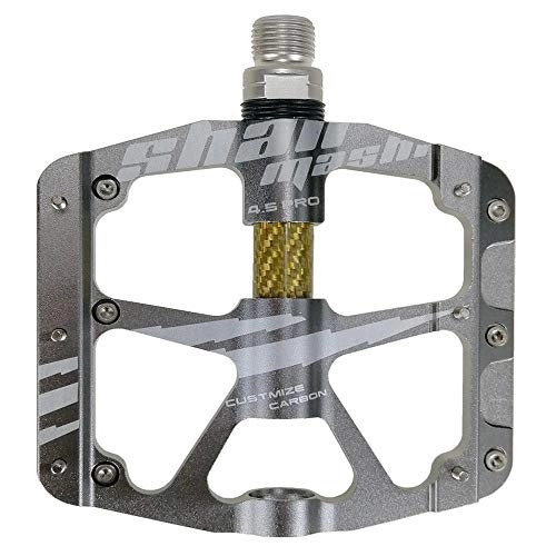 Mountain Bike Pedal : Heqianqian Bike Pedal Mountain Bike Pedal 3 Bearings Bicycle Flat Pedal Carbon Fiber Golden Pedals for Mountain Bike Road Vehicles and Folding (Color : Silver, Size : One size)