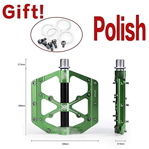 Mountain Bike Pedal : HIGHER MEN 1 Pair Bike Pedals 3 Bearings Mountain Bike Pedals Platform Bicycle Flat Alloy Pedals 9 / 16, 105 * 100 * 25mm (Color : Green P)