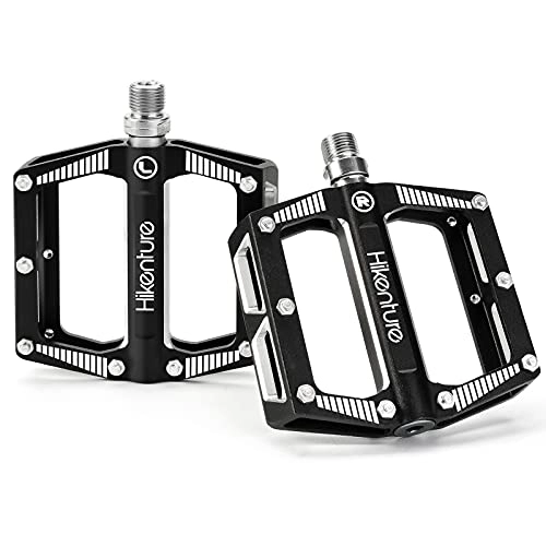 Mountain Bike Pedal : HIKENTURE Bicycle Pedals, MTB Pedals Made of CNC Aluminium, Metal Bicycle Pedals for Mountain Bike, Road Bike, Downhill, BMX, Trekking with Large Platform, Bike Pedals 9 / 16 Inch Axle Black