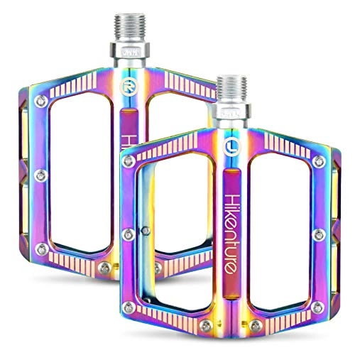 Mountain Bike Pedal : HIKENTURE MTB Pedals, Aluminum Mountain Bike Pedals, 9 / 16" Lightweight BMX Flat Pedals Adult of Colorful Metal, Sealed Bearing Bicycle Accessories for BMX / MTB Bicycle (Mountain)
