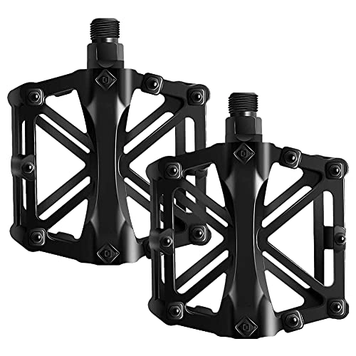Mountain Bike Pedal : Hilloly Bicycle Pedals, QSXX Aluminum Cycling Bike Pedals, 9 / 16 inch Bicycle Pedals Bike for Road / Mountain / MTB / BMX Bike with Super Bearing Pedals Non-Slip Wide Platform Pedal Cycling Bike Pedal, Black