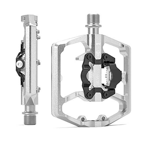 Mountain Bike Pedal : HKYMBM 3 Sealed Bearings Bicycle Pedals Dual Function SPD Mountain Bike Pedals Lightweight Casual Cycling Pedals, Silver