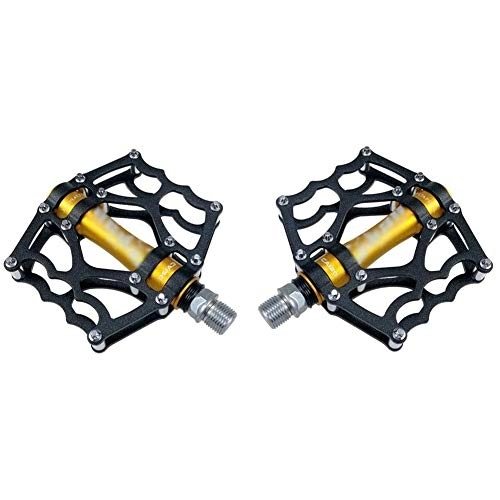 Mountain Bike Pedal : HOOBBI Mountain Bike Pedals 1 Pair Aluminum Alloy Antiskid Durable Bike Pedals Surface for Road BMX MTB Bike 9 Colors Pedals, Bicycle Pedal (Color : Gold, Size : One Size)
