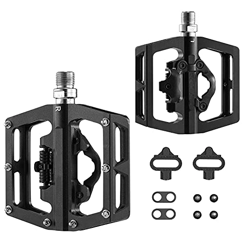 Mountain Bike Pedal : HSTG Bike Pedals, Dual Function Sealed Clipless Aluminum Pedals, Bicycle Flat Platform Compatible with SPD Mountain Bike, for Road, MTB Bikes
