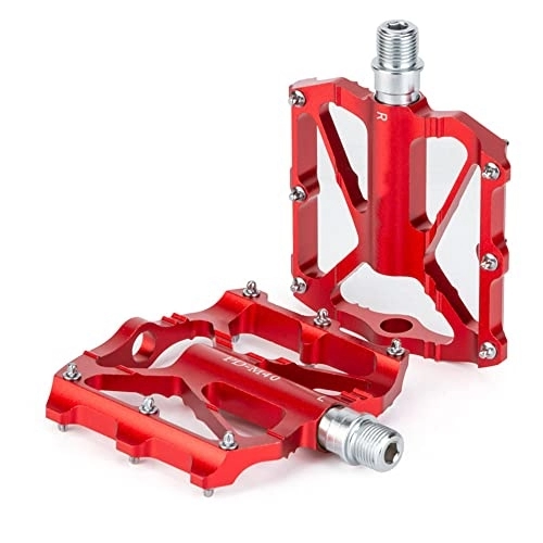 Mountain Bike Pedal : HSXMY Bike Pedals Mountain Bike Pedals, Aluminum Antiskid Flat Bicycle Cycling Pedals CNC Machined DU Bearing Anodizing Bicycle Pedals, For BMX / MTB Road Bicycle 9 / 16", Red