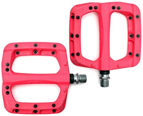 Mountain Bike Pedal : HT Components PA03A Flat MTB Pedals - Neon Pink / Bicycle Cycling Cycle Biking Bike Mountain Wide Platform Dirt Jump Street Off Road Trail Enduro Freeride Downhill Grip Nylon Part Riding Ride Race