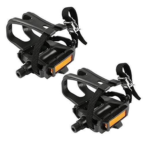 Mountain Bike Pedal : HUANGRONG Bicycle Cushion 1 Pair Mountain Road Bike Fixed Gear Bicycle Pedals with Toe Clips Straps
