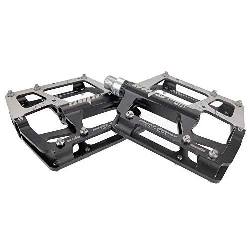 Mountain Bike Pedal : Huangwanru Pedals Mountain Bike Pedals 1 Pair Aluminum Alloy Antiskid Durable Bike Pedals Surface For Road Bike 5 Colors Durable Pedals (Color : Black)