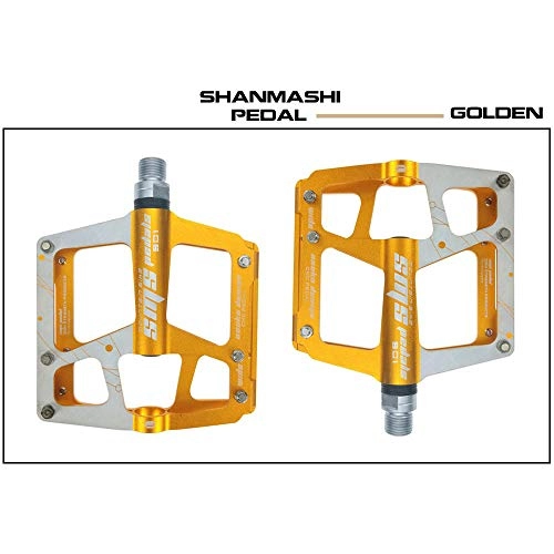 Mountain Bike Pedal : Huangwanru Pedals Mountain Bike Pedals 1 Pair Aluminum Alloy Antiskid Durable Bike Pedals Surface For Road Bike 5 Colors Durable Pedals (Color : Gold)