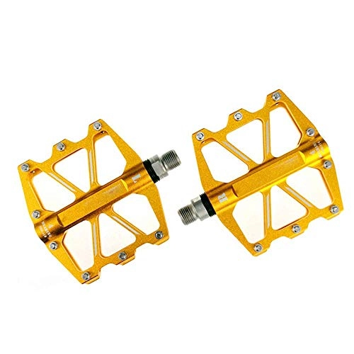 Mountain Bike Pedal : HUATINGRHPM Bicycle Pedals, Ultralight Aluminum Flat Pedals Sealed Bearing for Universal Mountain Bike Antiskid Road Bike Pedals - 9 / 16 Inch Axle Diameter, Gold