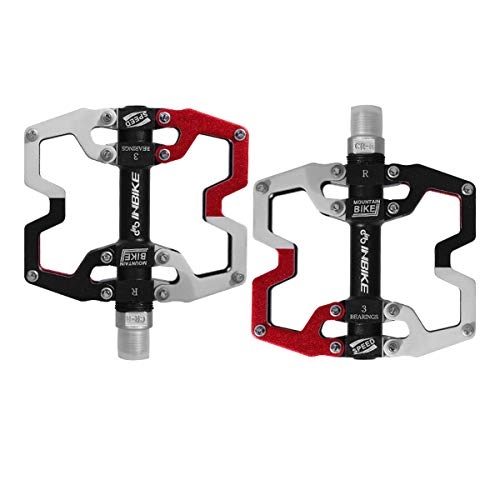 Mountain Bike Pedal : Huijunwenti Mountain Bike Pedals 9 / 16 Cycling 3 Pcs Sealed Bearing Bicycle Pedals, The latest style, and durable (Color : Black red)