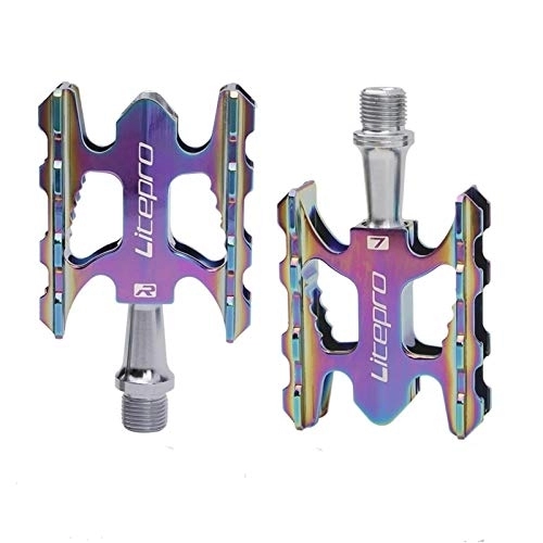 Mountain Bike Pedal : HUOGUOYIN Bicycle pedal Fit For Folding Bike Mountain Bike Pedal Aluminum Alloy Bicycle Pedal Mountain Bike Pedal Wide Platform Pedal Accessories (Color : Electroplating color)