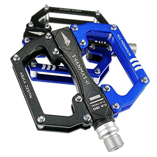 Mountain Bike Pedal : HWBB non-slip mountain bike pedals made of aluminium alloy DU bearing 9 / 16 inch MTB bicycle pedals with wide, flat platform. Black Blue